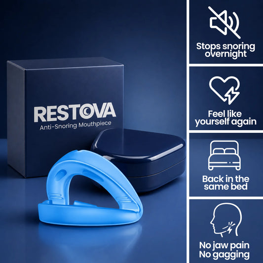 The Restova Anti-Snoring Mouthpiece — a ready-to-use anti-snoring mouthguard, no boiling or molding required